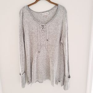 Knox Rose Lace up Gray Tunic Sweater